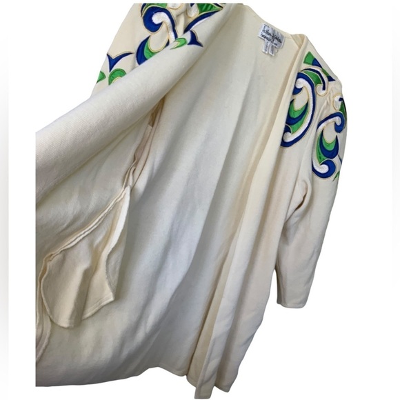 Arthur Kohler by Tricoville of London Wool Cream Ivory Cardigan Royal Blue Green - Picture 8 of 9